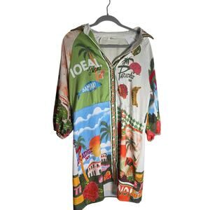 Rotimia Tropical Resort Button Up Womens XL Colorful Vacation Print Resort Dress